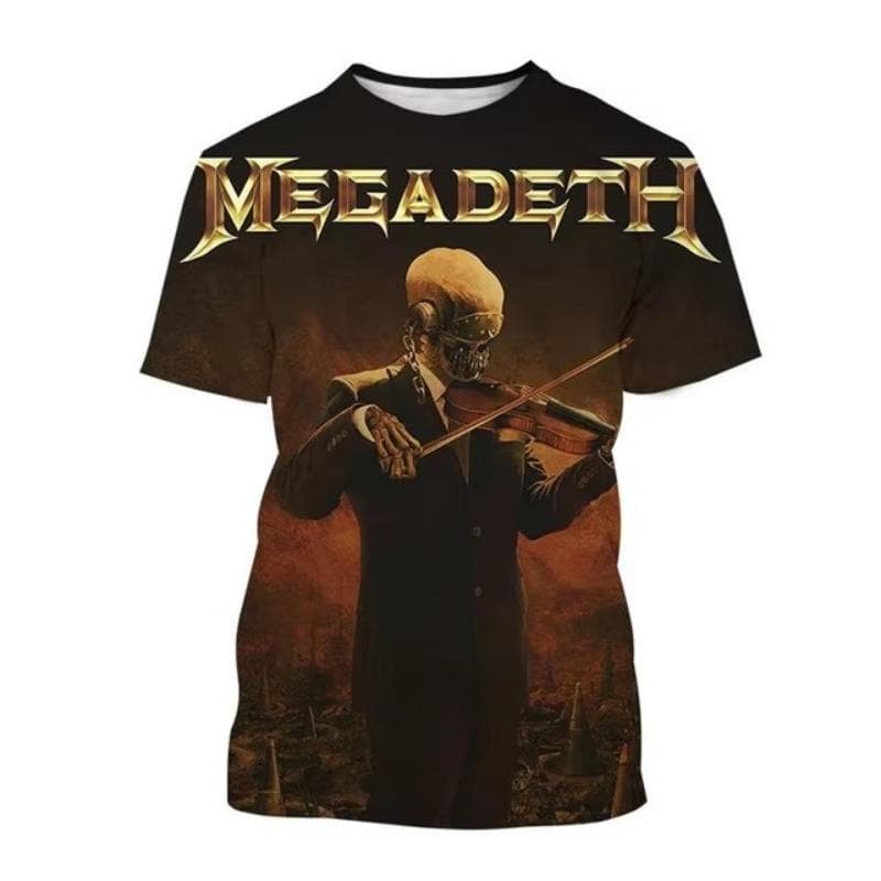 Camisetas con estampado 3D de Megadeth, camisetas casuales de moda para hombre, estilo rock, punk, divertidas, hip-pop, de manga corta. L