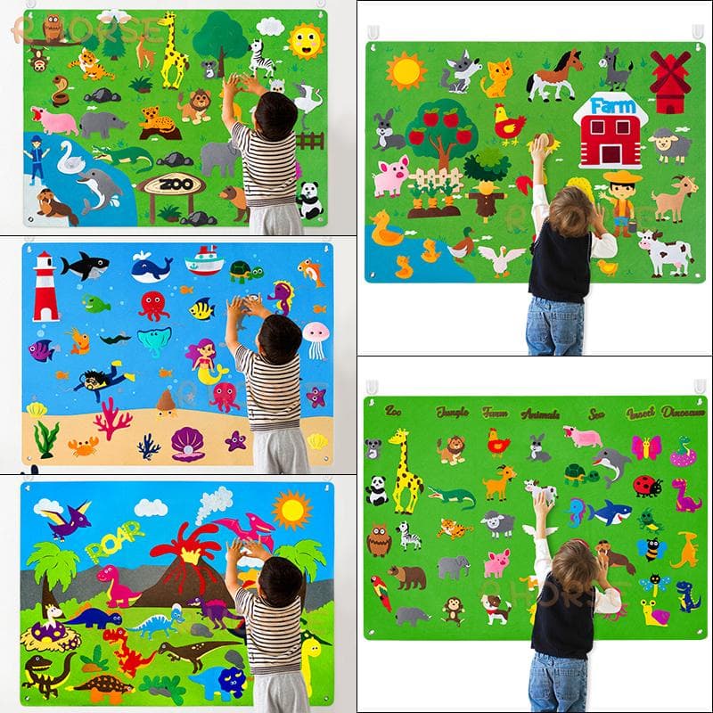 Juego de historias de tablero de fieltro Montessori Ocean Farm Insect Animal Family Interactive Preescolar Aprendizaje temprano Juguetes para niños