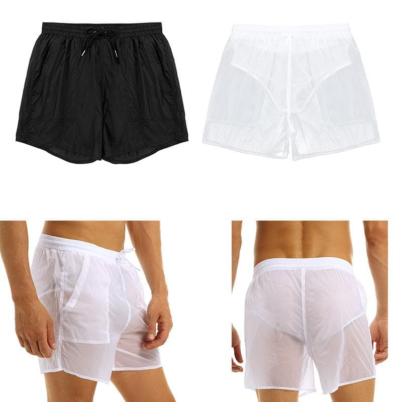 Bañador para hombre transparente con cordón para natación, bóxer, pantalones cortos de playa, trajes de baño con bolsillo blanco