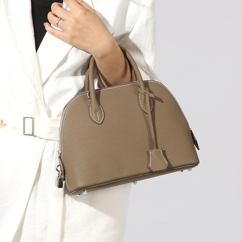 Bolso Bowling de Lujo Ligero Nicho de Gran Capacidad de Cuero Genuino de Alta Gama Bandolera Bolso Shell para Mujer amarillo