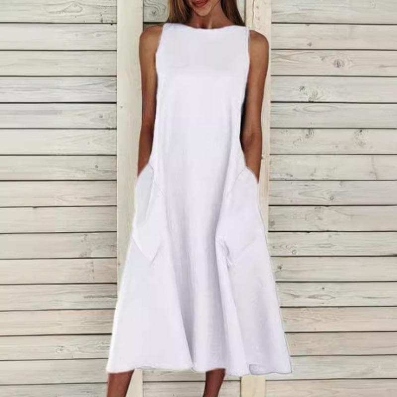 Vestido camisero largo informal holgado sin mangas para mujer, ideal para playa, viajes y vacaciones, 2025 cm blanco