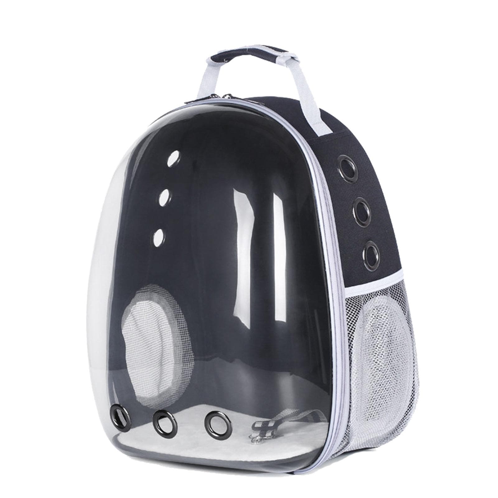 Mochila transportadora para gatos, transparente, transpirable, multifunción, con apertura lateral. negro