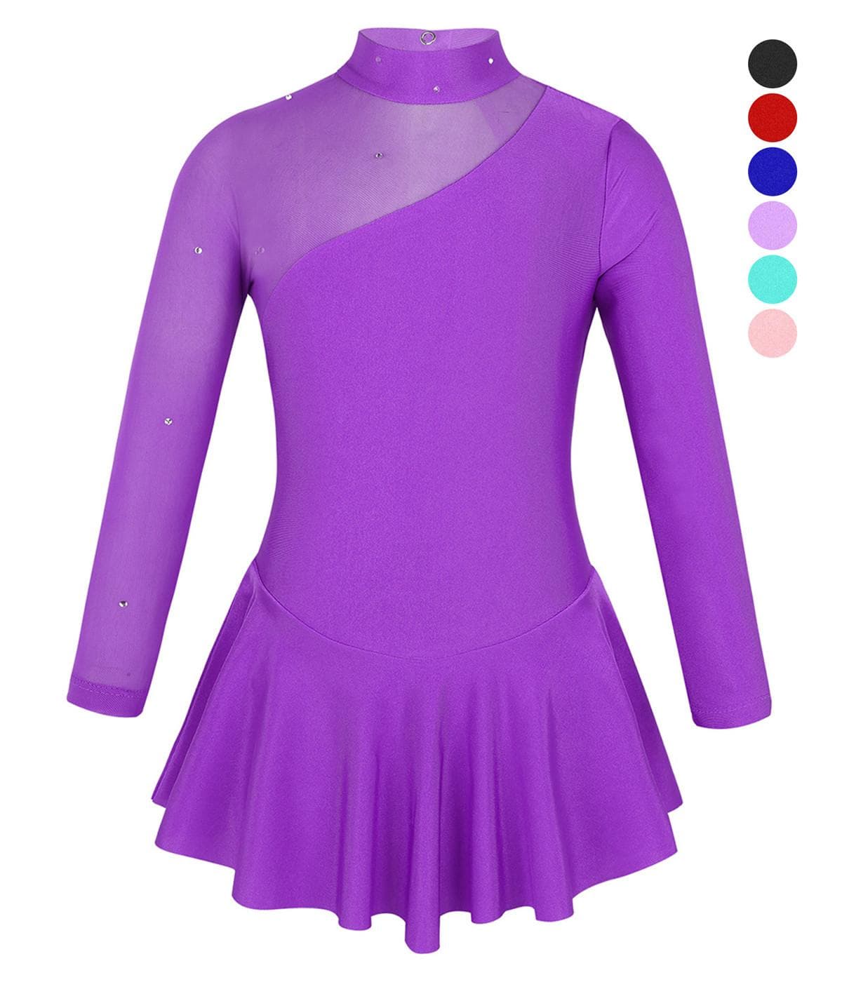 Vestido de baile de Ballet para niñas, manga larga, recortes de empalme en la espalda, patinaje sobre hielo, patinaje sobre ruedas cm rojo