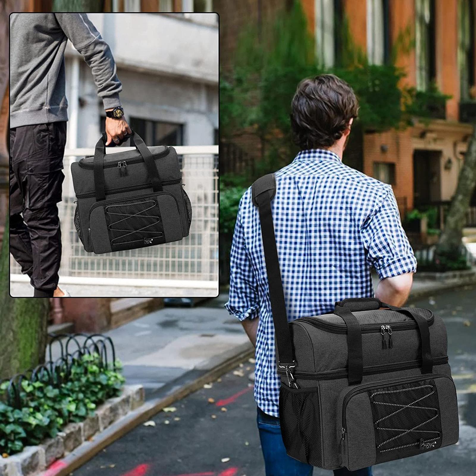 Bolsa de Bolos para 2 Bolas Portátil Bolso Tote de Bolos con Soporte Acolchado para Bolas Dobles y Par de Zapatos de Bolos arriba negro