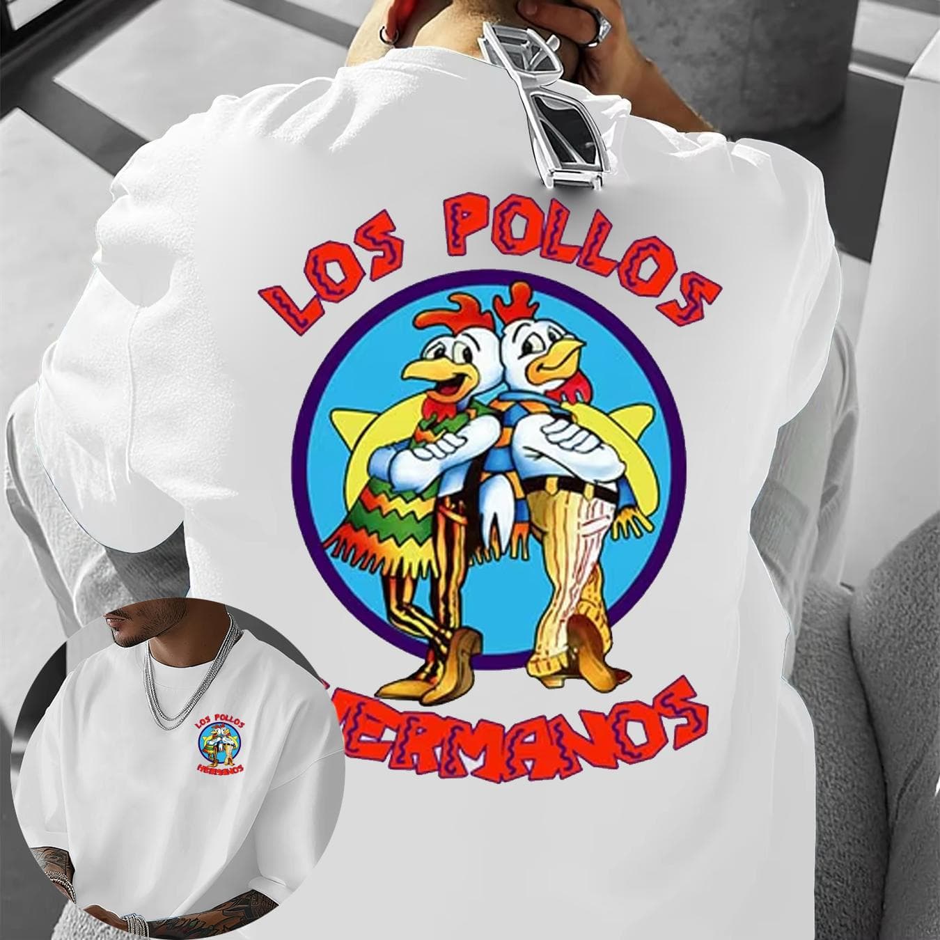 Verano 2025 Camiseta de Manga Corta para Hombre de Alta Calidad 100% Algodón Estampada Rota LOS POLLOS Hermanos Pollo Estampada Casual Hombre cm