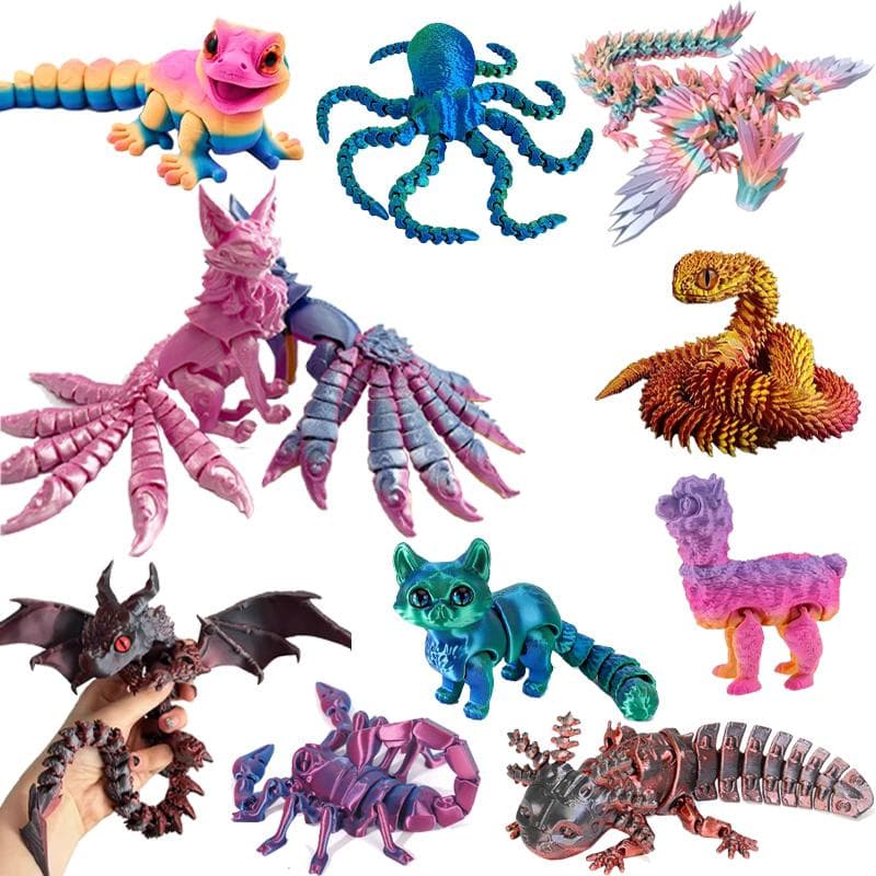 Animales de Juguete Impresos en 3D Dinosaurio Serpiente Movible Multijunta Juguete Fidget Adultos Autismo Juguetes para Aliviar el Estrés Decoración