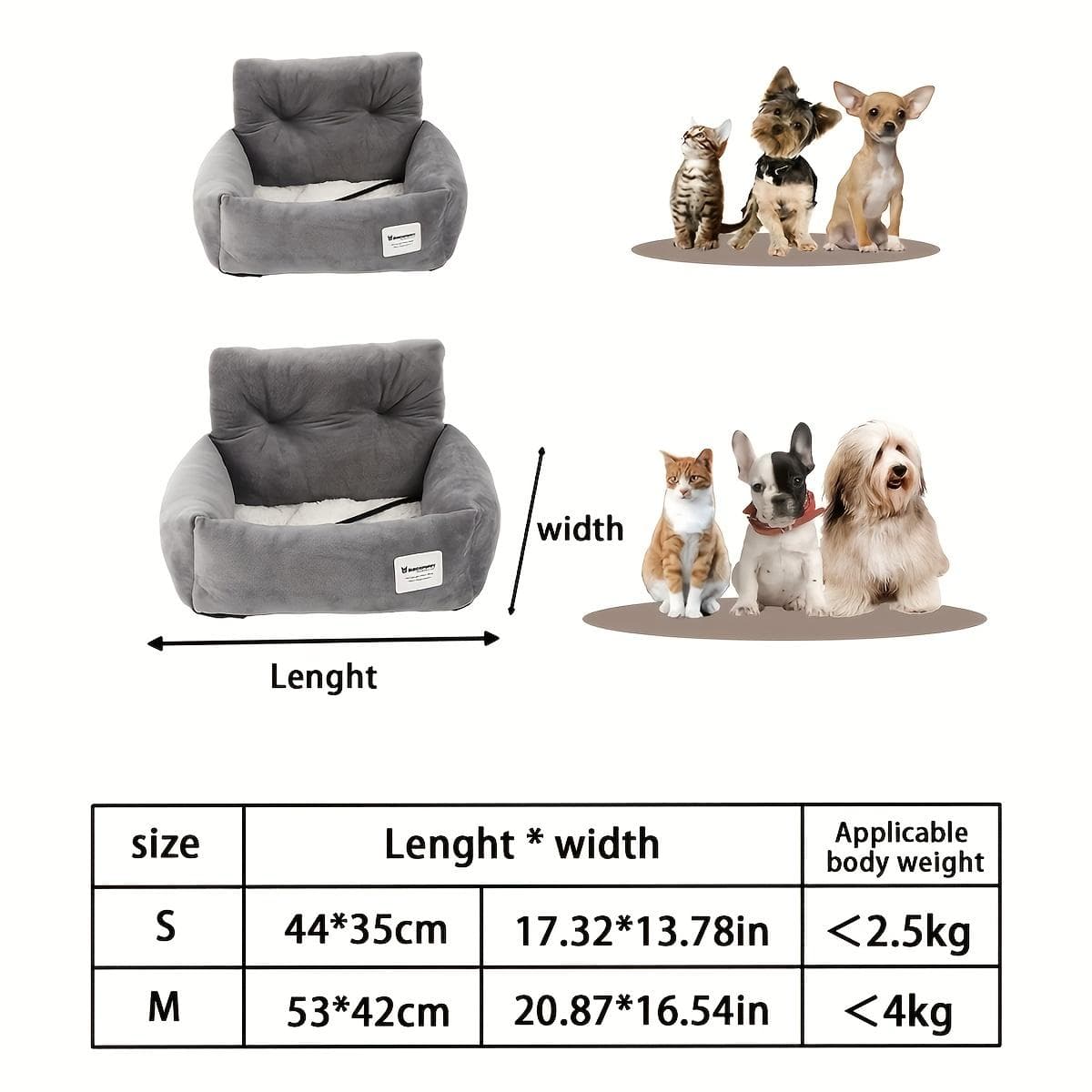 Asiento de Coche para Perro con Cinturón de Seguridad Ajustable - Cama Lavable para Mascotas para Perros Pequeños/Medianos, Transportín de Viaje
