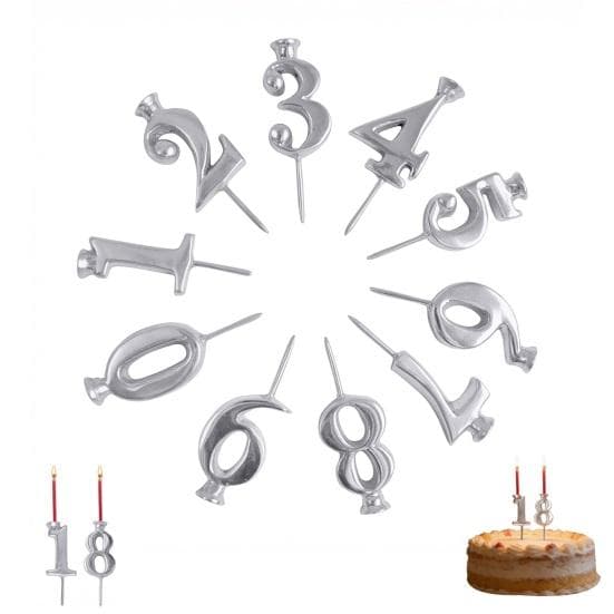 Juego de 10 Portavelas de Cumpleaños Reutilizables con Números 0-9 Toppers para Tartas Numerados Portavelas Digitales Plateados Metálicos para