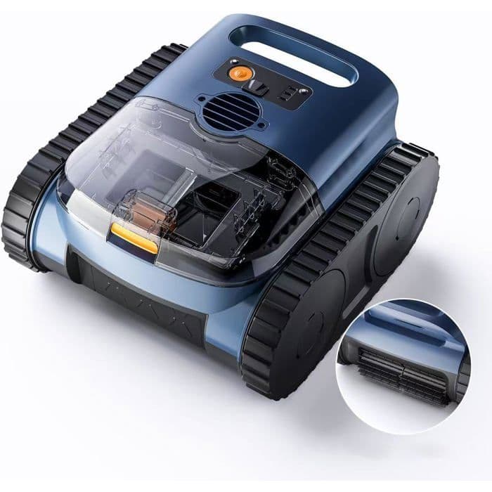 Robot Piscina Inalámbrico, Autonomía 180Min&200m², Limpia Suelo/Paredes/Línea de Agua, Doble Filtración Ultra-Fina Potente Filtración 3L azul