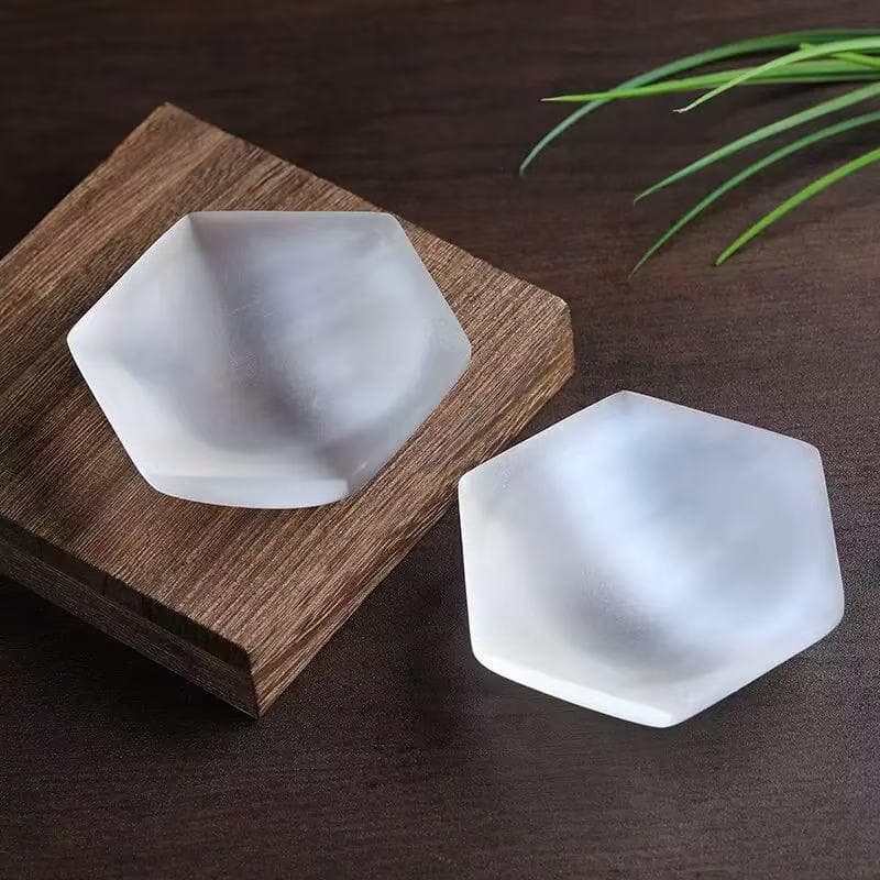 Cuenco Redondo Ranurado de Selenita Marroquí Natural para Desmagnetizar Piedras y Pulseras