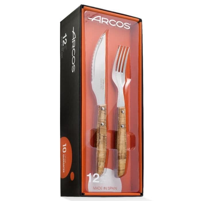 Set de couverts - ARCOS - 6 Couteaux à Steak + 6 Fourchettes - Acier Inoxydable - Bois Comprimé - 12 piezas