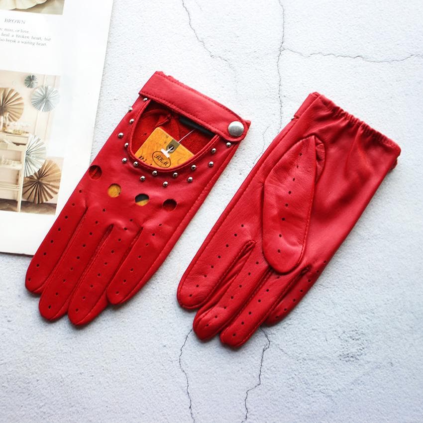 Verano Conducción Guantes de Conductor de Cuero Genuino para Mujer Estilo Delgado Sin Forro Moda Nuevo Motociclismo Color Guantes de Piel de Oveja cm