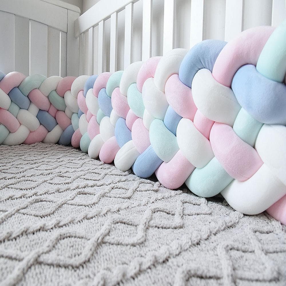 Almohada de nudo suave de 4 hebras, ropa de cama decorativa para bebé, cojín de parachoques anticolisión de seguridad para cuna trenzada cm blanco