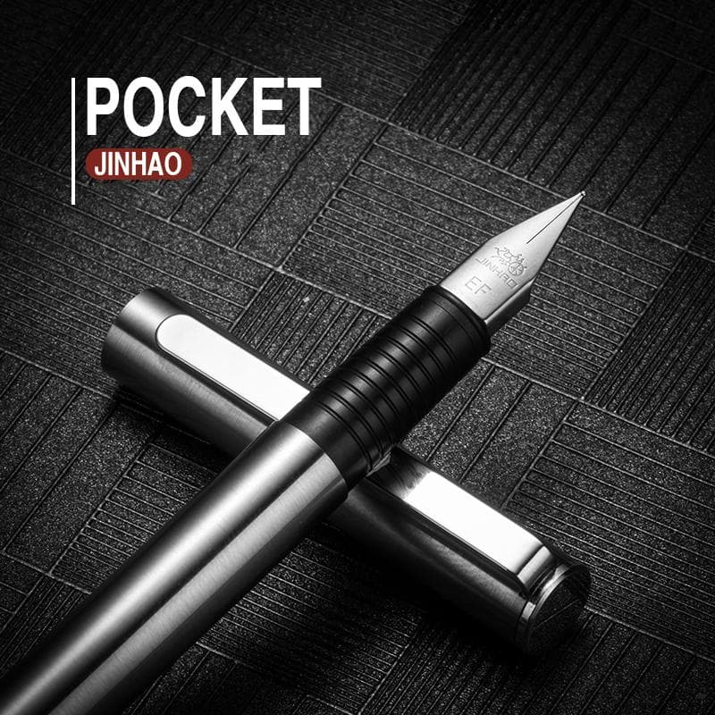 Pluma estilográfica Jinhao 65, color negro mate, barril totalmente de acero, bolígrafos de tinta de Punta Extra fina para escribir caligrafía