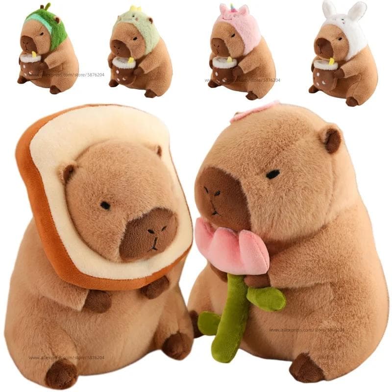 Peluche de Capibara Simulación Unicornio Dinosaurio Vestido Boba Pan Fruta Comida Decoración Pájaros Burbuja Kawaii Peluche