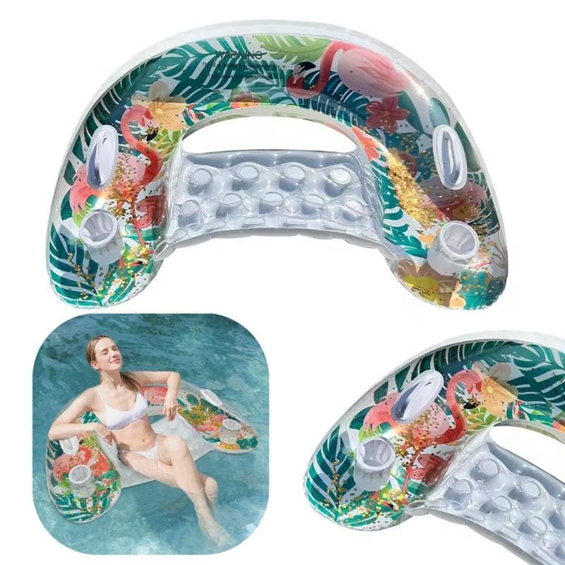 Sillón, Colchón Inflable, Tumbona, Silla para Piscina, Asas + Portavasos, Flamenco