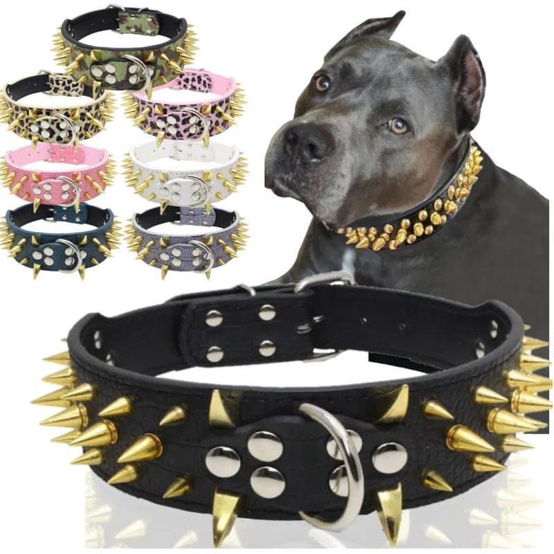 Collar para Mascotas con Púas de Dientes de Lobo Remache de Color Perro Mediano a Grande Cuerda de Mano Cadena de Hierro Ajustable Collar