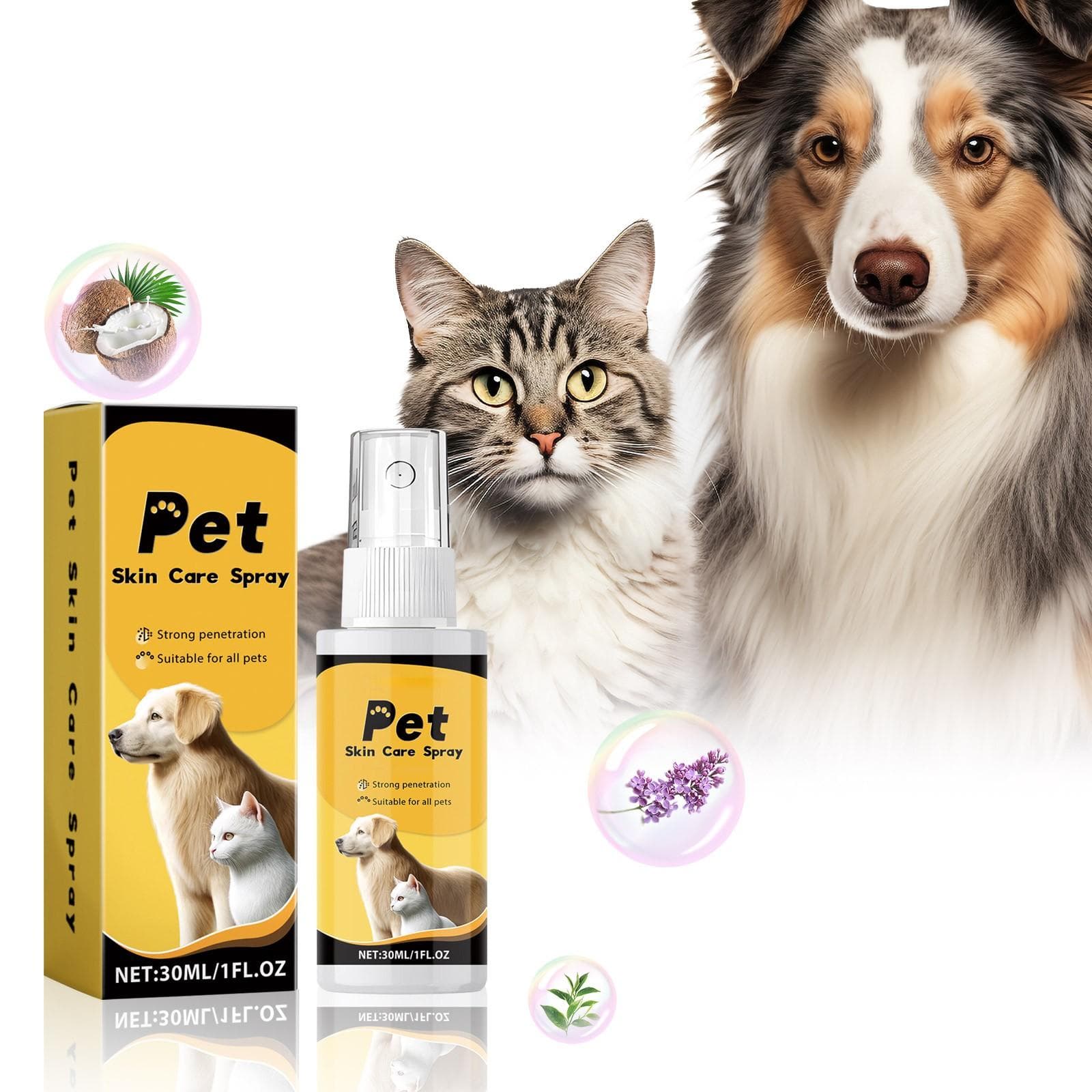 Spray para la piel de mascotas Spray para el cuidado de la piel de perros y gatos, Spray calmante Limpieza y suavizado de la piel, Spray calmante para