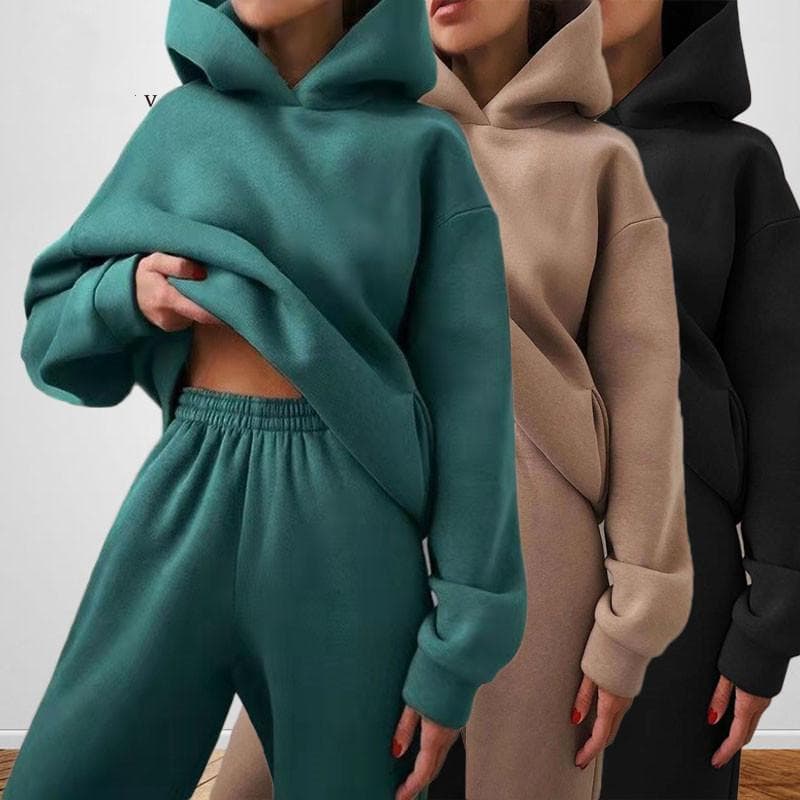 Conjuntos elegantes de dos piezas para mujer, sudaderas con capucha cálidas y pantalones largos, conjuntos de moda para mujer cm púrpura