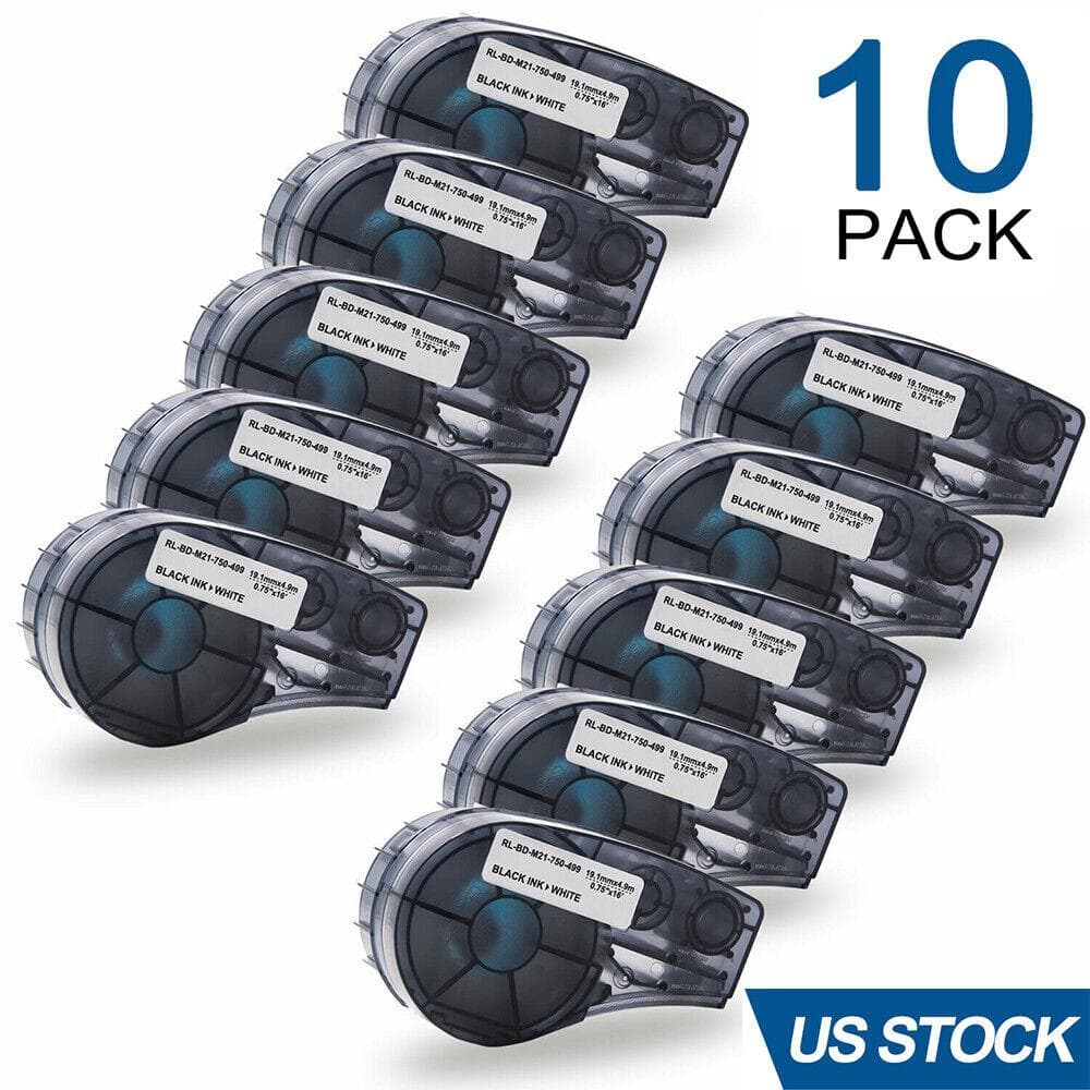Paquete de 1-10 Cartuchos de Etiquetas Compatibles Brady M21-750-499 19.1mm Cinta de Tela de Nailon Blanca 3/4' para Impresora de Etiquetas BMP21-LAB/