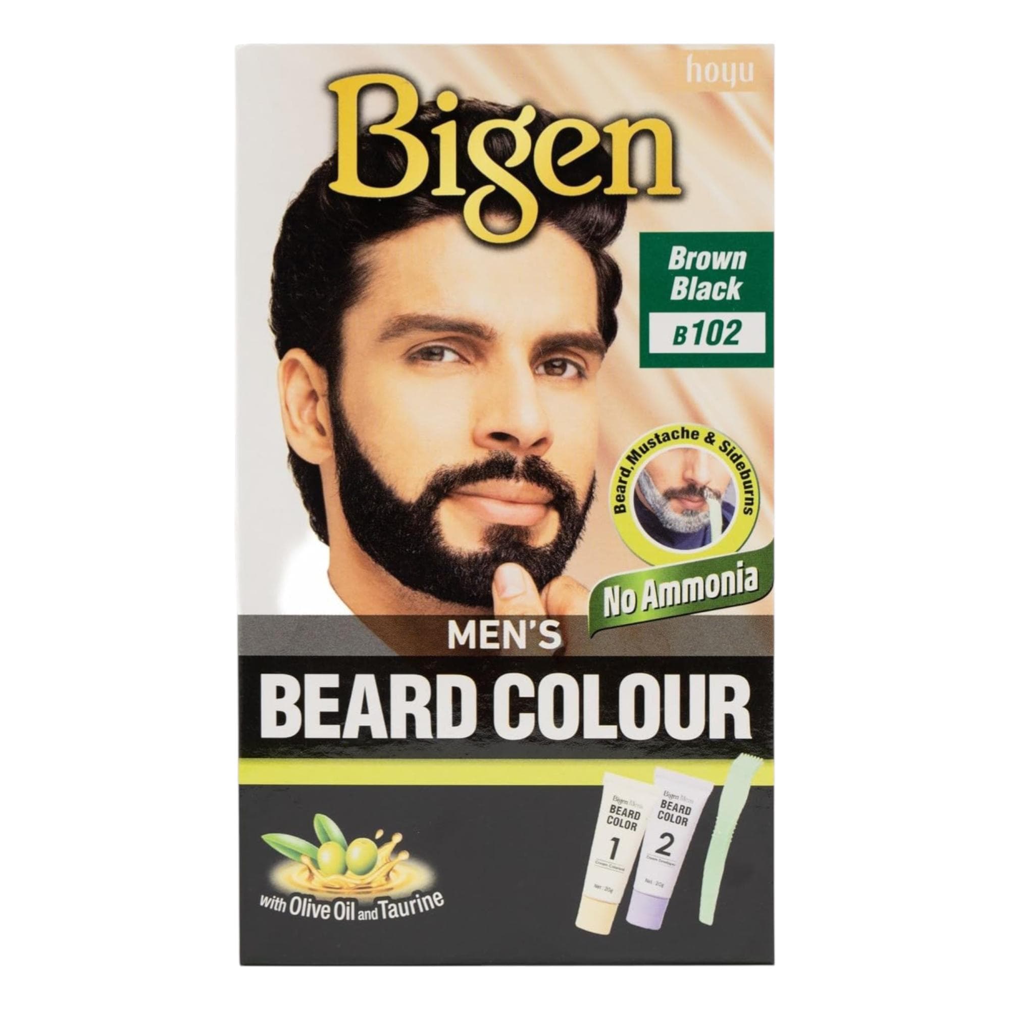 Bigen Men’s Beard Color Marrón Negruzco B102 Crema 40g | Tinte para Barba Fácil de Aplicar Sin Goteo Con Aceite de Oliva y Aloe | Color para Barba
