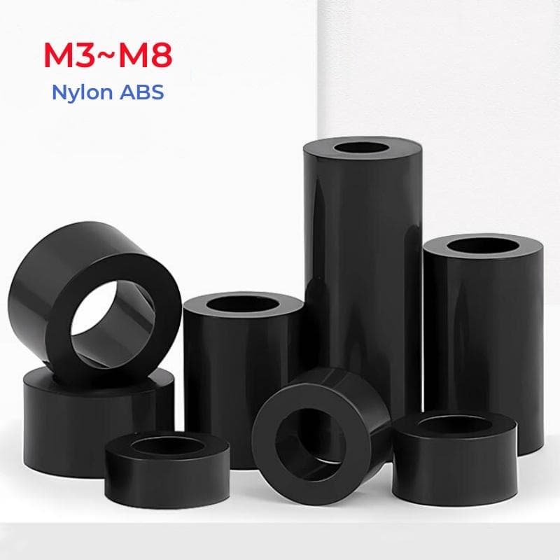 Separador Redondo Hueco de Nylon Negro ABS Sin Rosca Espaciador Hueco M3 M4 M5 M6 M8 Arandela Tornillo Placa PCB Longitud 2mm~50mm negro