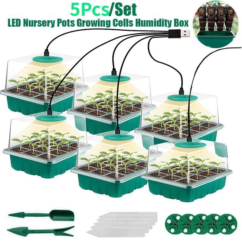 5 unids/set bandeja de cultivo de plantas conjunto de luz LED macetas de vivero células de cultivo caja de humedad invernadero verde