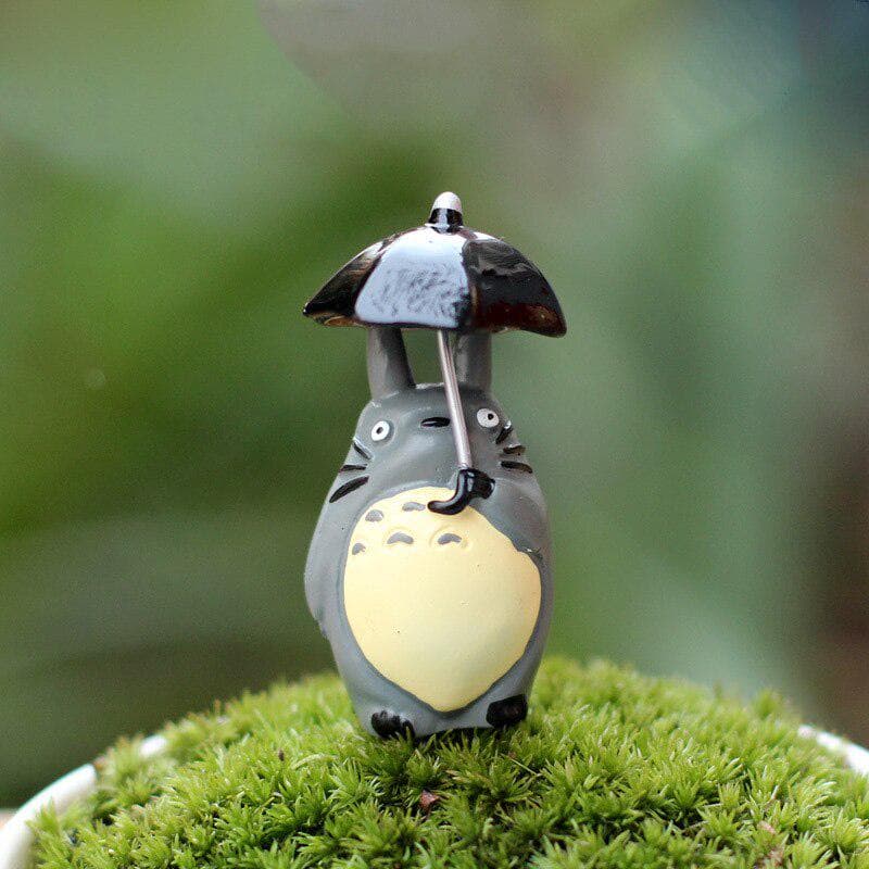 Figura de Totoro, decoraciones de muñecas con paraguas, figuritas en miniatura de resina, juguetes de 5cm de PVC