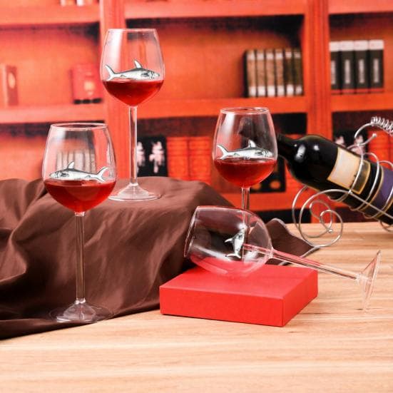 Juego de copas de vino con forma de tiburón, de vidrio soplado a mano y sin plomo. Vaso de vino con diseño de tiburón, regalo divertido para