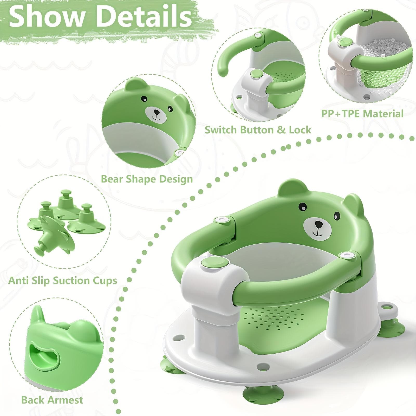 Asiento de Baño para Bebés de 6 Meses en Adelante, Asientos de Baño para Niños Pequeños para Bebés Sentados, Silla de Bañera Antideslizante