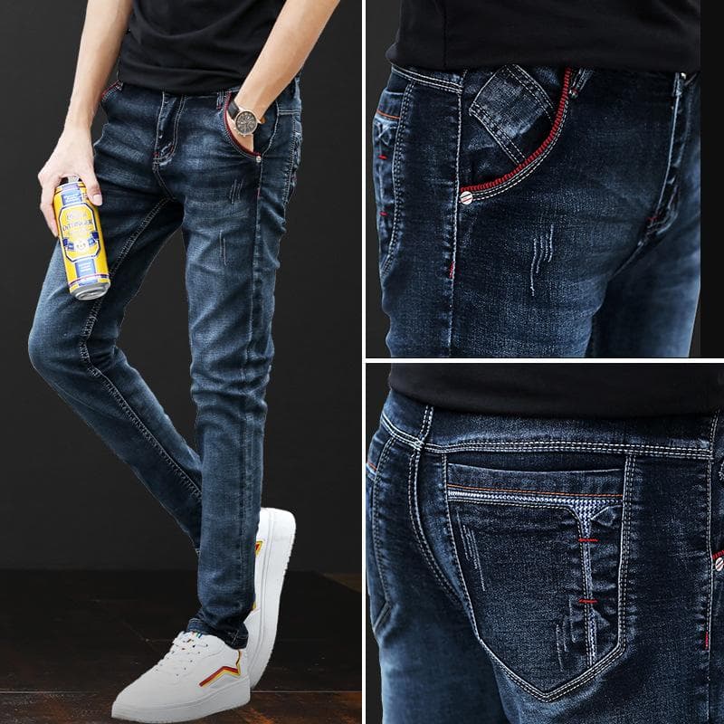 Pantalones vaqueros para hombre, pantalones vaqueros informales para hombre, pantalones elásticos ajustados, pantalones de moda coreana cm