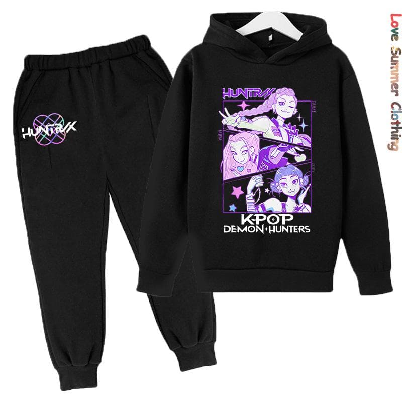 KPop Cazadoras de Demonios chicas Sudadera Traje Chándal Sudadera de Personaje Estampado HD Otoño Conjunto de Sudadera con Capucha para Niños