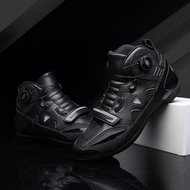 Botas unisex de caña alta para motocicleta con botón giratorio, botas para carreras todoterreno cm rojo/negro
