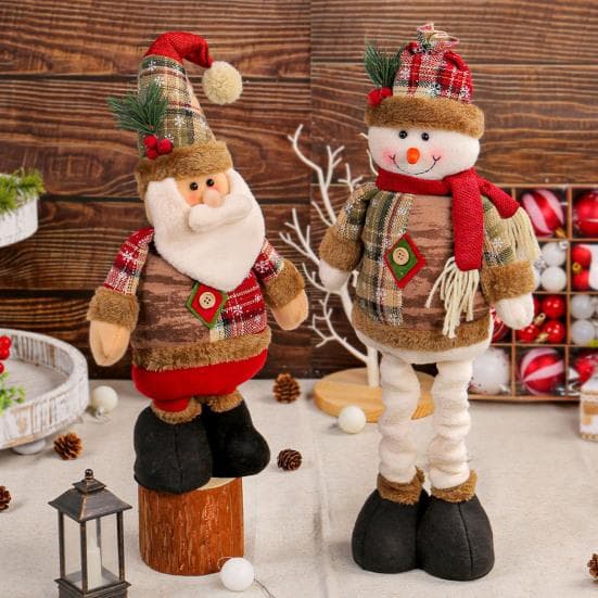 Yousheng Gnomo Navideño Muñeco de Peluche Piernas Retráctiles Papá Noel Muñeco de Nieve Alce Adorno Estatuilla de Pie Ajustable Decoración cm