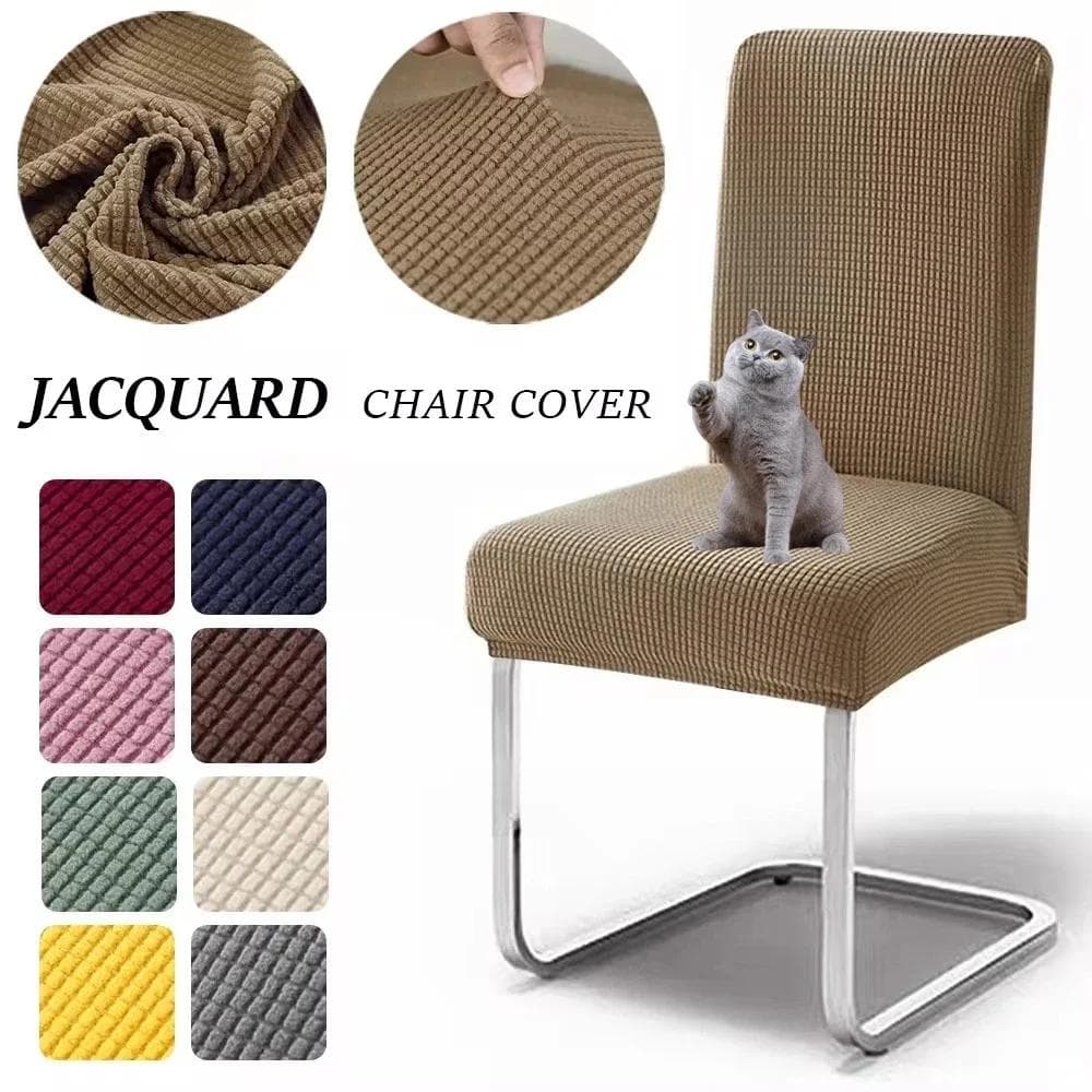 Fundas de Silla Jacquard Gruesas de Otoño Fundas de Respaldo Elásticas Spandex Cubre Asiento de Comedor Protector para Hogar Cocina Hotel