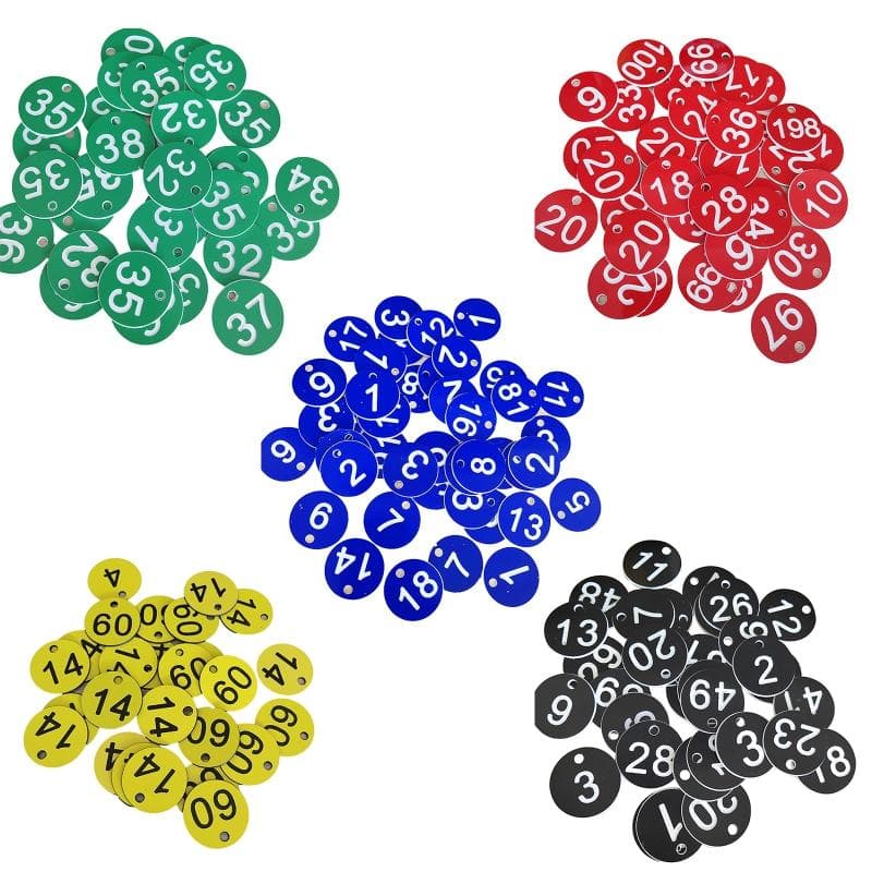 100 Piezas Etiquetas de Número de Identificación Redondas Etiquetas Numéricas de ABS Tamaño Compacto Reutilizables Taquilla para Llaveros para