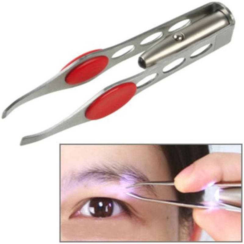 Pinzas iluminadas para depilación de cejas y pestañas con luz LED de acero inoxidable