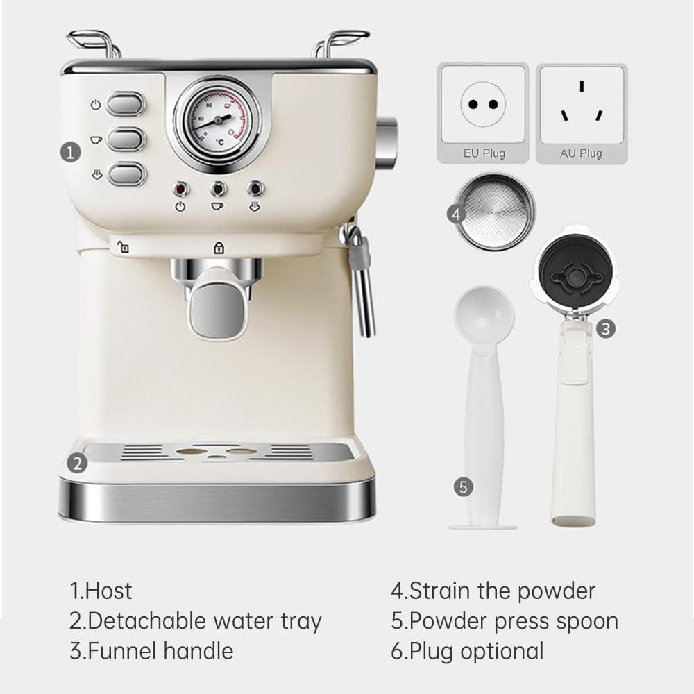 Cafetera espresso de acero inoxidable de 20 bares con vaporizador de leche y varilla de vapor, 2 en 1, 1050 W, semiautomática, para capuchino y