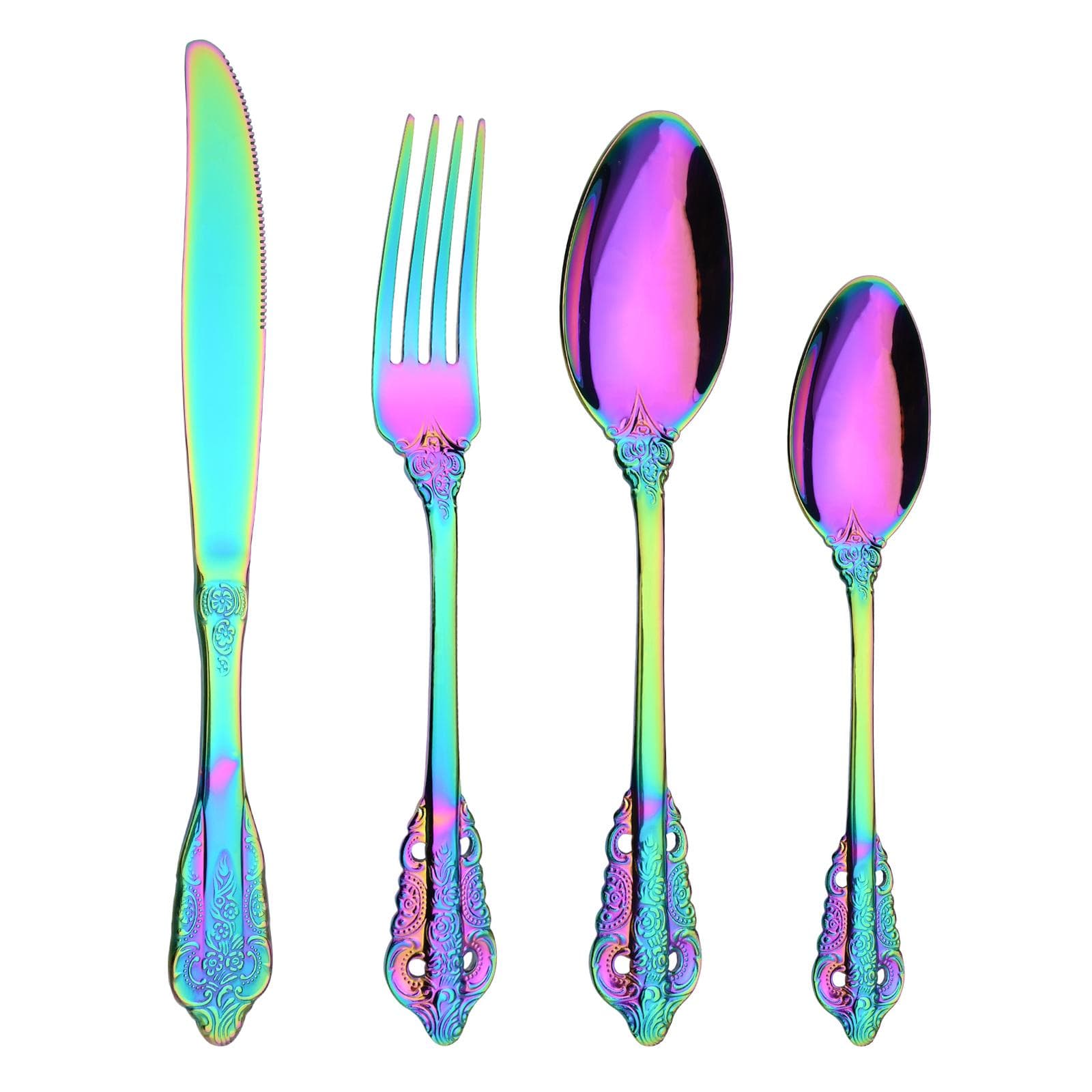 4 Unids Royal Flatware Rainbow Vajilla Vintage 18/10 Vajilla de Acero Inoxidable Colorido Fiesta Cena Cuchillo Tenedor Sopa Café Cuchara Regalo azul
