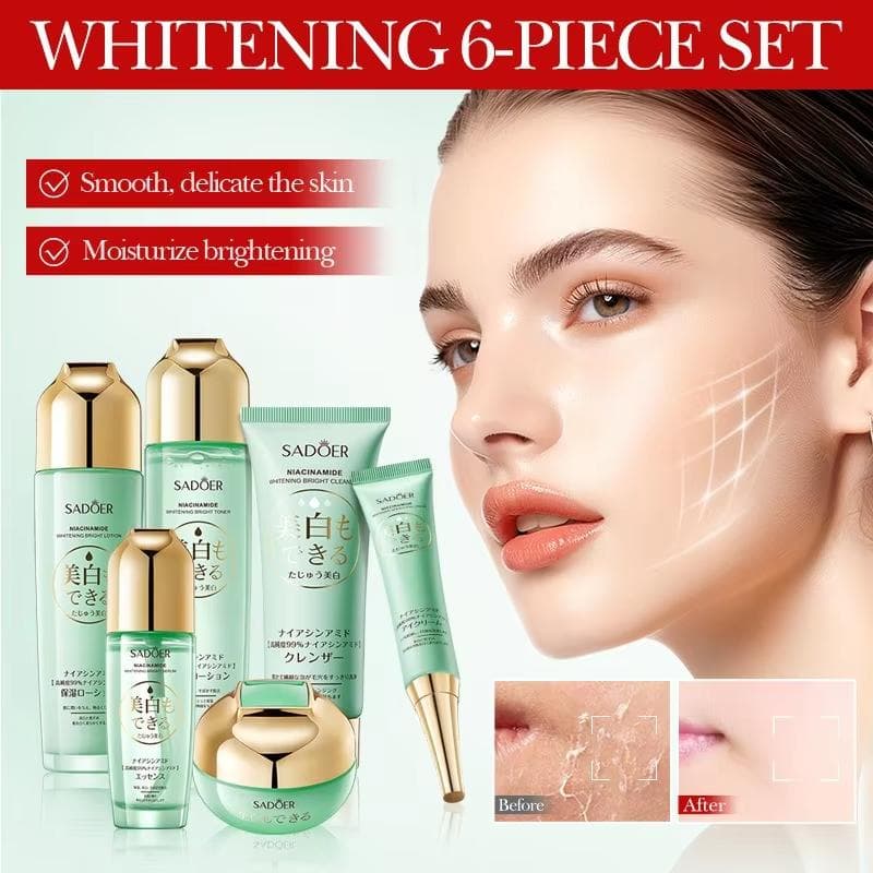 Set de cuidado de la piel blanqueador con niacinamida, limpiador, tónico, suero, crema para ojos, crema facial, blanqueador facial, antiedad,
