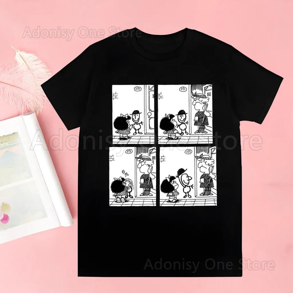 Mafalda Cómic Ulzzang Dibujo Animado Kawaii Hombres Harajuku Tops Verano Tops Camisetas Gráficas Hombres Kawaii Camiseta Ropa niñosCamiseta cm