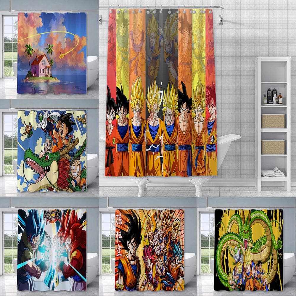 Cortina de ducha Anime B-balls Tela de poliéster impermeable Cortinas de baño con pintura Decoración de baño B-balls Cortina D-dragons con gancho