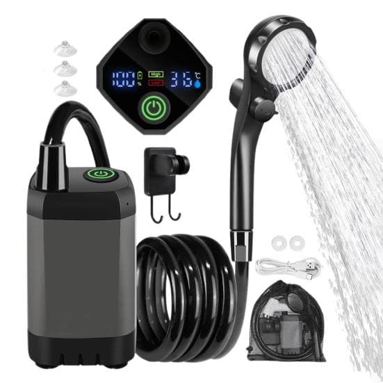 Ducha Eléctrica Portátil 6000mAh Bomba Recargable Adaptador de CA Ducha Recargable con Pantalla Digital Inteligente gris