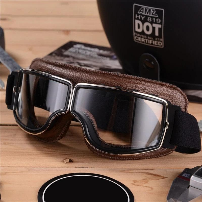 Gafas de motocicleta a prueba de viento, gafas de sol para casco de motocicleta, retro, universales, plegables, de cuero, accesorios retro para motoci