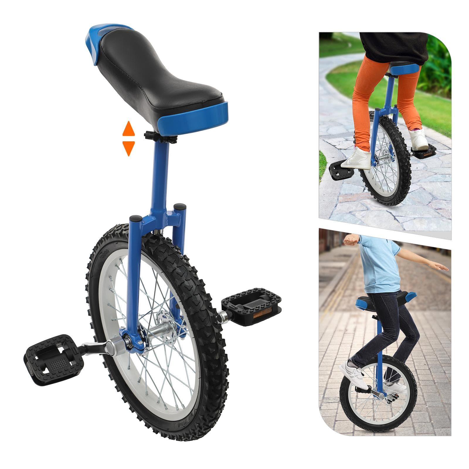 Monociclo de Acero al Manganeso para Exteriores de 16 pulgadas, Amarillo/Azul/Rojo Monociclo Ajustable en Altura de Pie para Trabajadores de Oficina,