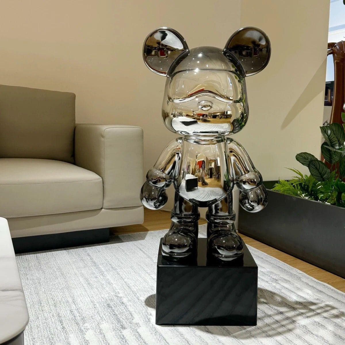 Adorno de Hucha de Oso Frío Electrochapado para Decoración de Mueble de TV de Sala de Estar plata