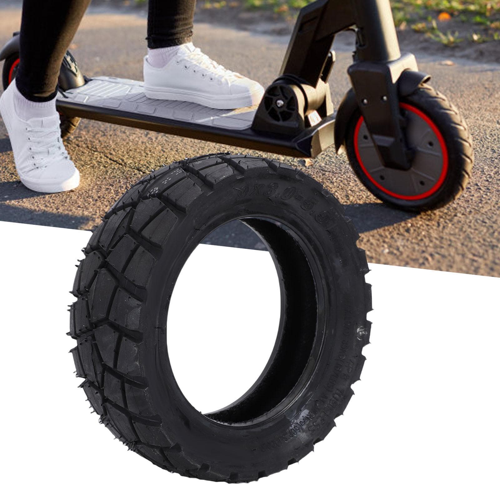 Neumático de repuesto sin cámara de caucho para patinete eléctrico todoterreno 9x3.0-5.5, reforzado, a prueba de explosiones y golpes.