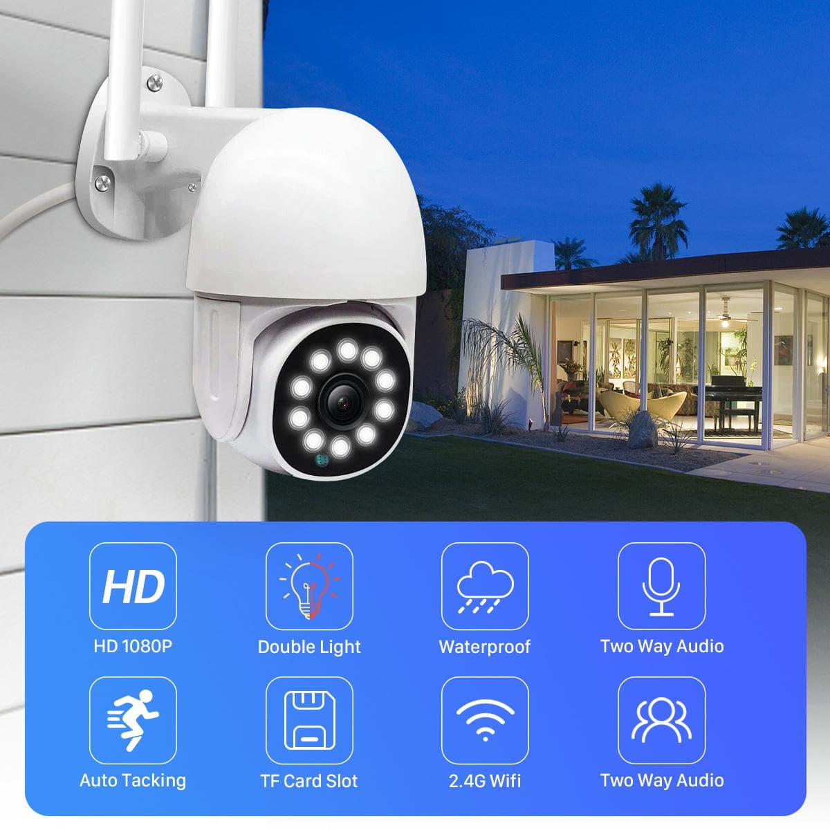 Cámara PTZ Wifi Tuya Smart Life 5MP Cámara Exterior Impermeable Detección Humana Zoom Digital 5x Cámara de Vigilancia Funciona Con Alexa