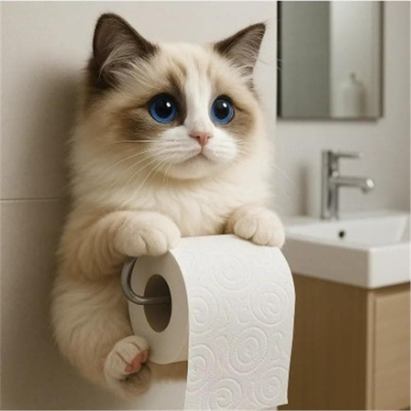 Soporte para Papel Higiénico de Gato, Soporte para Papel Higiénico de Gato de Resina para Pared, Lindo Almacenamiento de Rollos de Papel de Gato 3D,