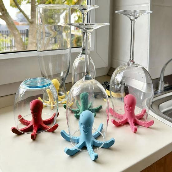 Soporte Secador de Botellas Pulpo de Vidrio Impreso en 3D Escurridor de Platos para Tazas Botellas Tazas Antideslizante para Bebidas negro
